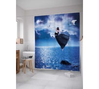 Штора (занавеска) для ванной JoyArty "Парящая над океаном" из сатена, 180х200 см с крючками, sc_29786