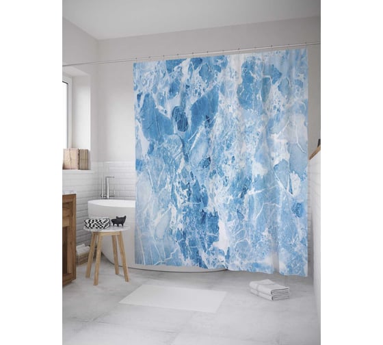 Штора (занавеска) для ванной JoyArty "Мраморный керамин" из сатена, 180х200 см с крючками, sc_33999 1
