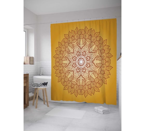 Штора (занавеска) для ванной JoyArty "Ажурная салфетка" из сатена, 180х200 см с крючками, sc_36146 1