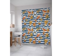 Штора (занавеска) для ванной JoyArty "Ракушки на полосах" из сатена, 180х200 см с крючками, sc_29728