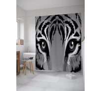 Штора (занавеска) для ванной JoyArty "Взгляд серого тигра" из сатена, 180х200 см с крючками, sc_39140