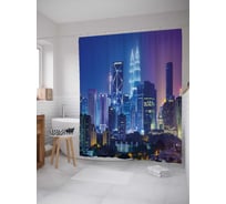 Штора (занавеска) для ванной JoyArty "Фиолетовые башни" из сатена, 180х200 см с крючками, sc_29803