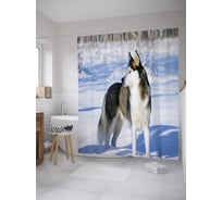 Штора (занавеска) для ванной JoyArty "Хаски на снегу" из сатена, 180х200 см с крючками, sc_39418