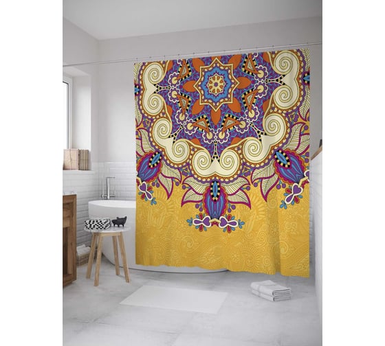 Штора (занавеска) для ванной JoyArty "Яркая мандала" из сатена, 180х200 см с крючками, sc_36133 1