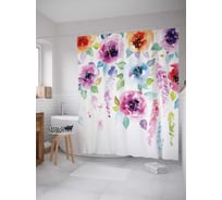 Штора (занавеска) для ванной JoyArty "Под падающими цветами" из сатена, 180х200 см с крючками, sc_29783