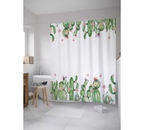 Штора (занавеска) для ванной JoyArty "Кактусовое обрамление" из сатена, 180х200 см с крючками, sc_36181