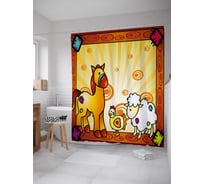 Штора (занавеска) для ванной JoyArty "Игрушки в рамке" из сатена, 180х200 см с крючками, sc_29661