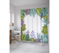 Штора (занавеска) для ванной JoyArty "Рамка из кактусов" из сатена, 180х200 см с крючками, sc_36175