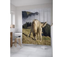 Штора (занавеска) для ванной JoyArty "Волк на охоте" из сатена, 180х200 см с крючками, sc_39416