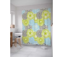 Штора (занавеска) для ванной JoyArty "Салатовые лепестки" из сатена, 180х200 см с крючками, sc_29663