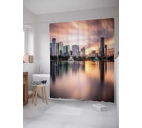 Штора (занавеска) для ванной JoyArty "Закат над городом" из сатена, 180х200 см с крючками, sc_29671