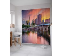 Штора (занавеска) для ванной JoyArty "Закатное небо над городом" из сатена, 180х200 см с крючками, sc_36808