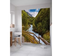 Штора (занавеска) для ванной JoyArty "Дорога над рекой" из сатена, 180х200 см с крючками, sc_29792