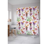 Штора (занавеска) для ванной JoyArty "Цветочные феи" из сатена, 180х200 см с крючками, sc_29694