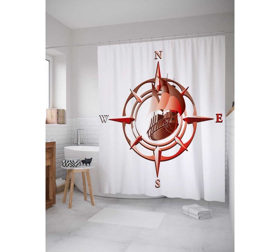 Штора (занавеска) для ванной JoyArty "Морская навигация" из сатена, 180х200 см с крючками, sc_38939 1