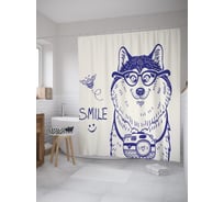 Штора (занавеска) для ванной JoyArty "Пес-путешественник" из сатена, 180х200 см с крючками, sc_39421