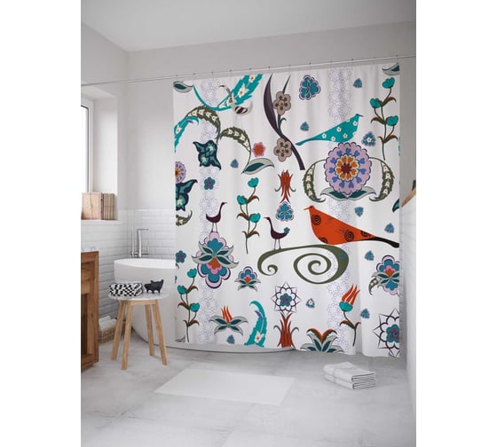 Штора (занавеска) для ванной JoyArty "Народный фольклор" из сатена, 180х200 см с крючками, sc_29795 1
