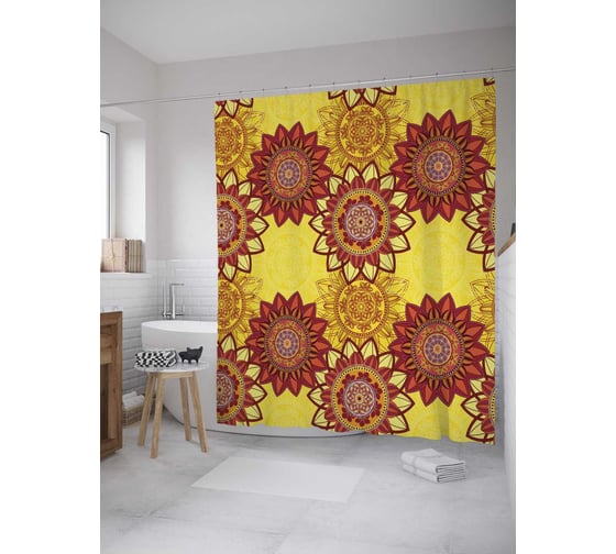 Штора (занавеска) для ванной JoyArty "Лепестковые орнаменты" из сатена, 180х200 см с крючками, sc_36131