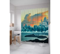 Штора (занавеска) для ванной JoyArty "Завораживающих заход солнца" из сатена, 180х200 см с крючками, sc_29684