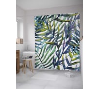 Штора (занавеска) для ванной JoyArty "Тропическая флора" из сатена, 180х200 см с крючками, sc_36049