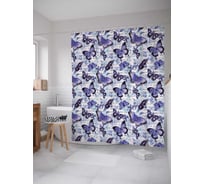 Штора (занавеска) для ванной JoyArty "Синие бабочки" из сатена, 180х200 см с крючками, sc_29910
