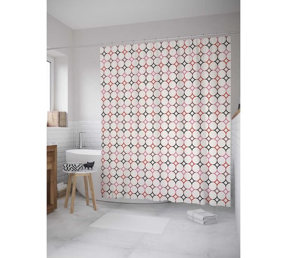 Штора (занавеска) для ванной JoyArty "Соты из фигур" из сатена, 180х200 см с крючками, sc_31786 1