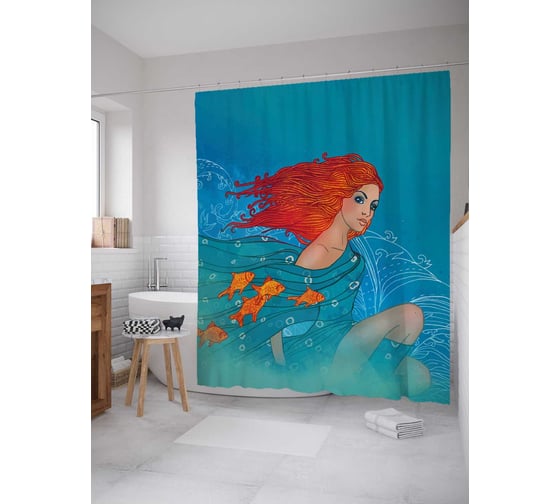 Штора (занавеска) для ванной JoyArty "Водная дева" из сатена, 180х200 см с крючками, sc_30755 1