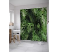 Штора (занавеска) для ванной JoyArty "Листья папоротника" из сатена, 180х200 см с крючками, sc_31148