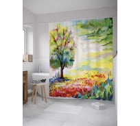 Штора (занавеска) для ванной JoyArty "Радужное дерево" из сатена, 180х200 см с крючками, sc_31227