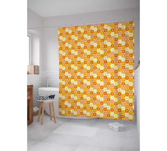 Штора (занавеска) для ванной JoyArty "Цветной порядок" из сатена, 180х200 см с крючками, sc_31690 1