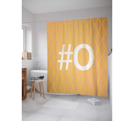Штора (занавеска) для ванной JoyArty "Оранжевая o с хештэгом" из сатена, 180х200 см с крючками, sc_3998somono 1