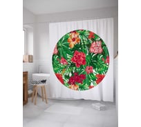 Штора (занавеска) для ванной JoyArty "Тропические цветы" из сатена, 180х200 см с крючками, sc_50048