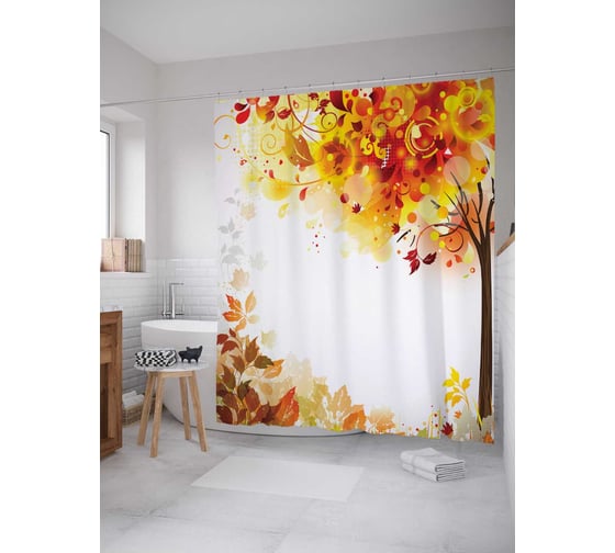 Штора (занавеска) для ванной JoyArty "Расцвет фантазии" из сатена, 180х200 см с крючками, sc_3991 1