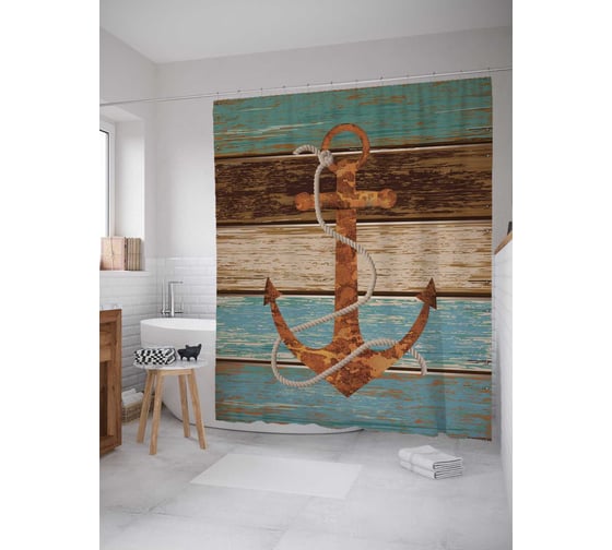 Штора (занавеска) для ванной JoyArty "Веревка на якоре" из сатена, 180х200 см с крючками, sc_3988 1