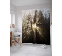 Штора (занавеска) для ванной JoyArty "Лучи солнца сквозь ветки" из сатена, 180х200 см с крючками, sc_30301