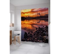 Штора (занавеска) для ванной JoyArty "Закат и камни" из сатена, 180х200 см с крючками, sc_29729