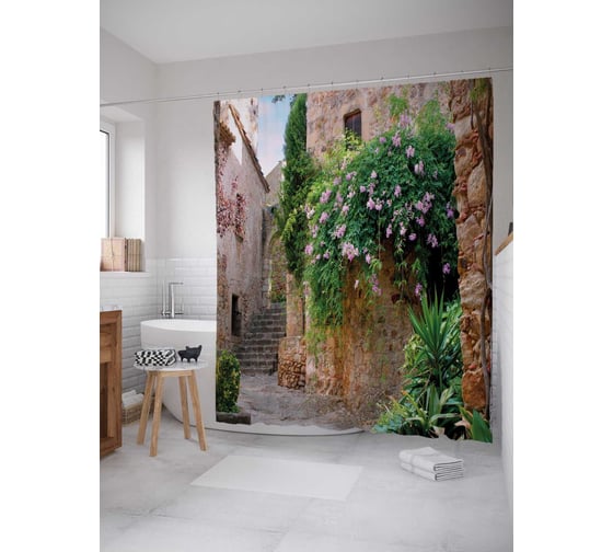 Штора (занавеска) для ванной JoyArty "Уличные растения" из сатена, 180х200 см с крючками, sc_30766 1
