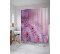 Штора (занавеска) для ванной JoyArty "Сиреневые ромашки" из сатена, 180х200 см с крючками, sc_29861