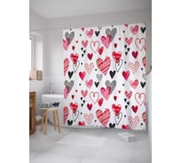 Штора (занавеска) для ванной JoyArty "Романтичные сердечки" из сатена, 180х200 см с крючками, sc_29830