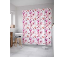 Штора (занавеска) для ванной JoyArty "Розовые цветочки" из сатена, 180х200 см с крючками, sc_30788