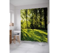 Штора (занавеска) для ванной JoyArty "Лучи в лесу" из сатена, 180х200 см с крючками, sc_29837