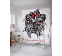 Штора (занавеска) для ванной JoyArty "Я модница" из сатена, 180х200 см с крючками, sc_30804