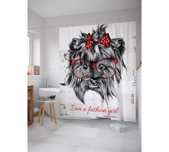 Штора (занавеска) для ванной JoyArty "Я модница" из сатена, 180х200 см с крючками, sc_30804 1