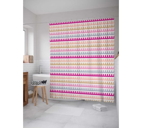 Штора (занавеска) для ванной JoyArty "Зубчатые линии" из сатена, 180х200 см с крючками, sc_31744 1