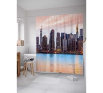 Штора (занавеска) для ванной JoyArty "Нежный городской закат" из сатена, 180х200 см с крючками, sc_30854