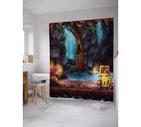 Штора (занавеска) для ванной JoyArty "Дерево у водопада" из сатена, 180х200 см с крючками, sc_30797