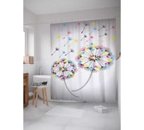 Штора (занавеска) для ванной JoyArty "Цветные одуваны" из сатена, 180х200 см с крючками, sc_29881