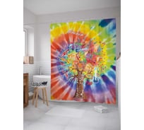 Штора (занавеска) для ванной JoyArty "Тай-дай и дерево" из сатена, 180х200 см с крючками, sc_29874