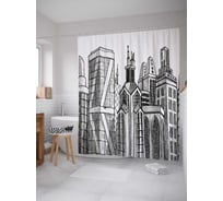 Штора (занавеска) для ванной JoyArty "Эскиз башен" из сатена, 180х200 см с крючками, sc_29859