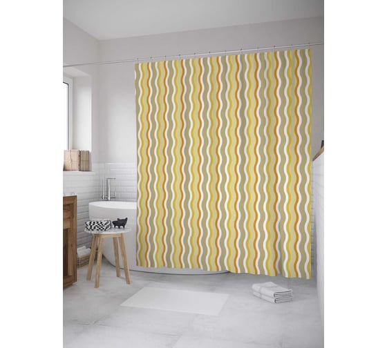 Штора (занавеска) для ванной JoyArty "Волнистые полосы" из сатена, 180х200 см с крючками, sc_31721 1